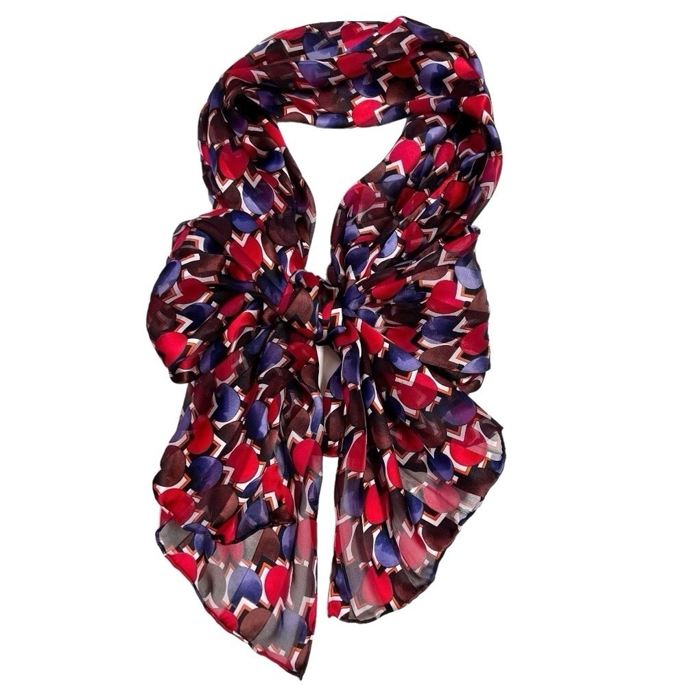 Vintage Geometric Print Silk Oblong Scarf